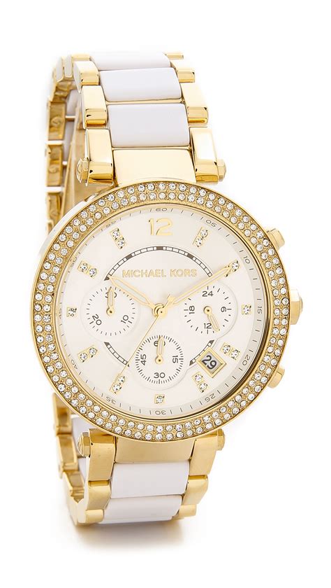 michael kors gold watch white face|Michael Kors ladies watches.